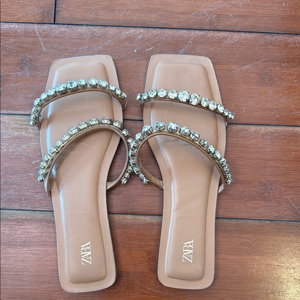 Zara Tan Sandals with Modern Square-Toe Design